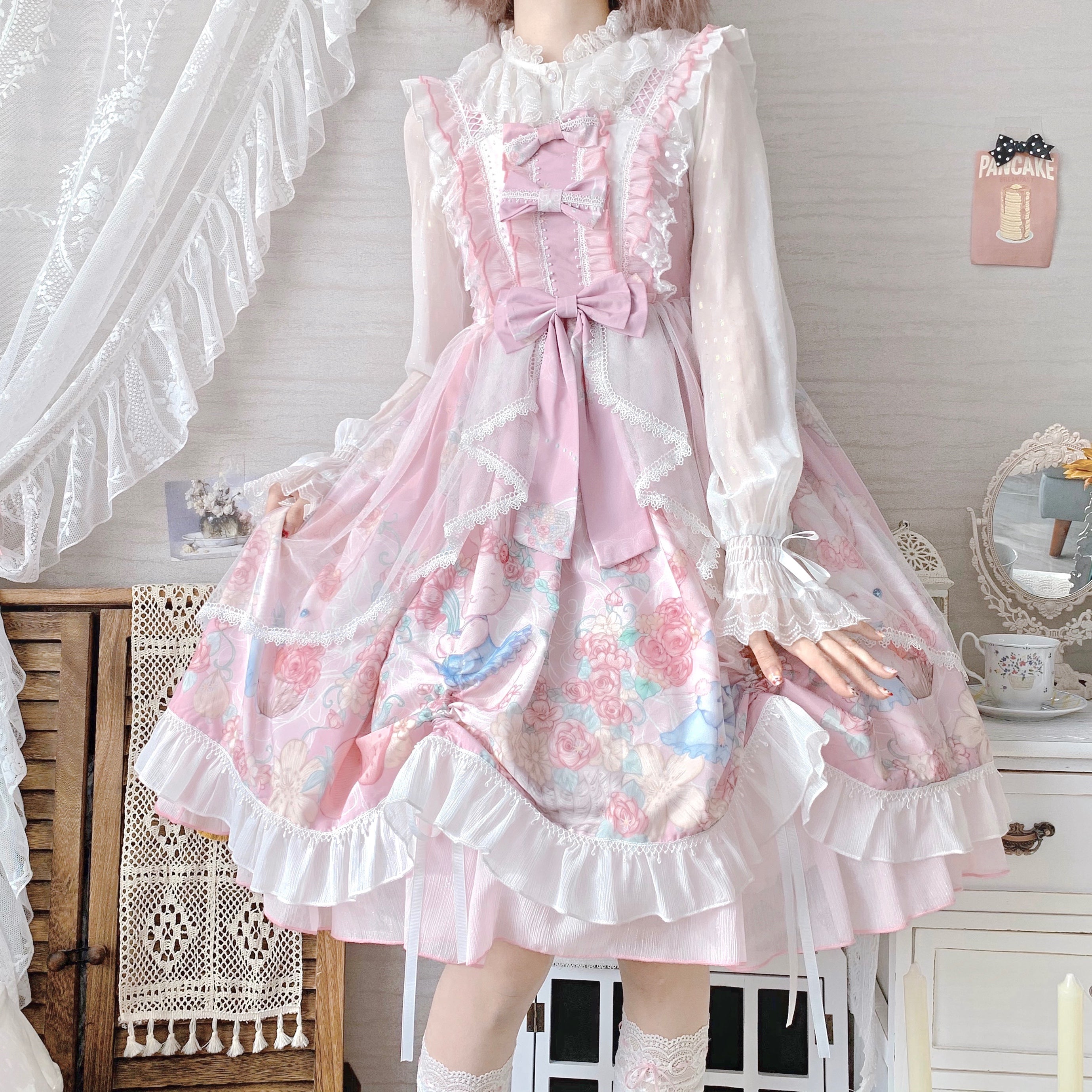 Sweet Lolita Summer JSK Dress, Wreath Bunny Printed - image 14