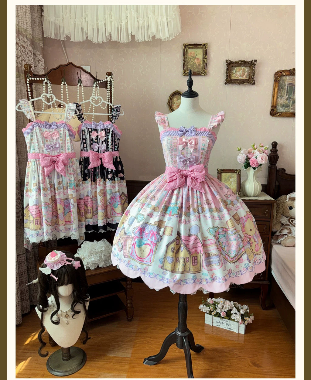 Sugar Frost Cookie - Old School Lolita Bear Dessert Printed JSK Dress and Accessories - image 10