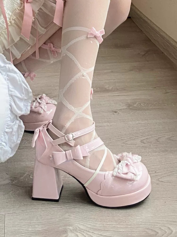 Girly Heart - Sweet Lolita Chunky Heels Shoes - Dreamy Bows - image 9