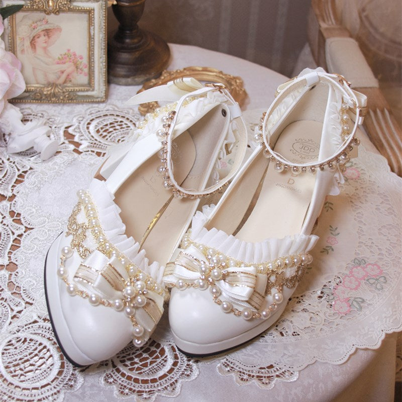 Handmade White Wedding Lolita Heel Shoes - image 8