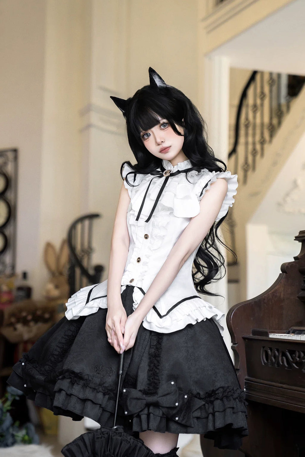 Miss Black Cat - Gothic Maid Lolita Skirt Set, Slim Fit - image 2