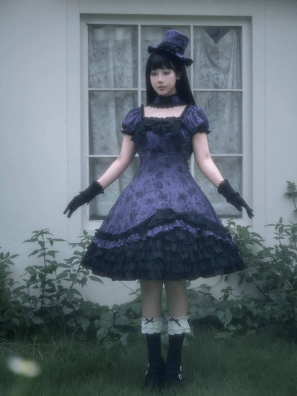 Bliss Bouquet - Cotton Old School Lolita Dress, Rose Print and Layered Hem and Accessories - image 7