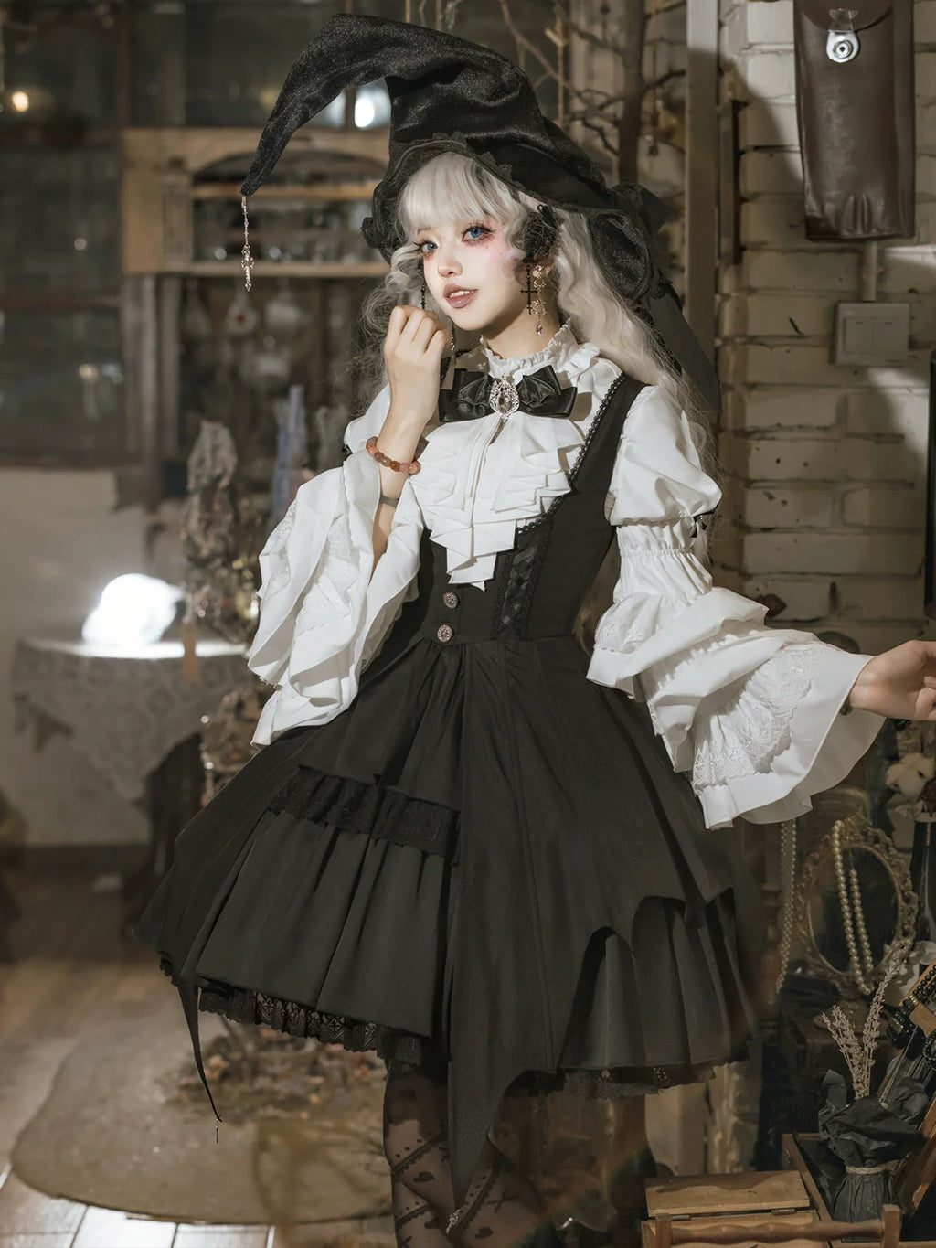 Dawn Witch - Black Gothic Lolita JSK Dress + White Blouse - image 13