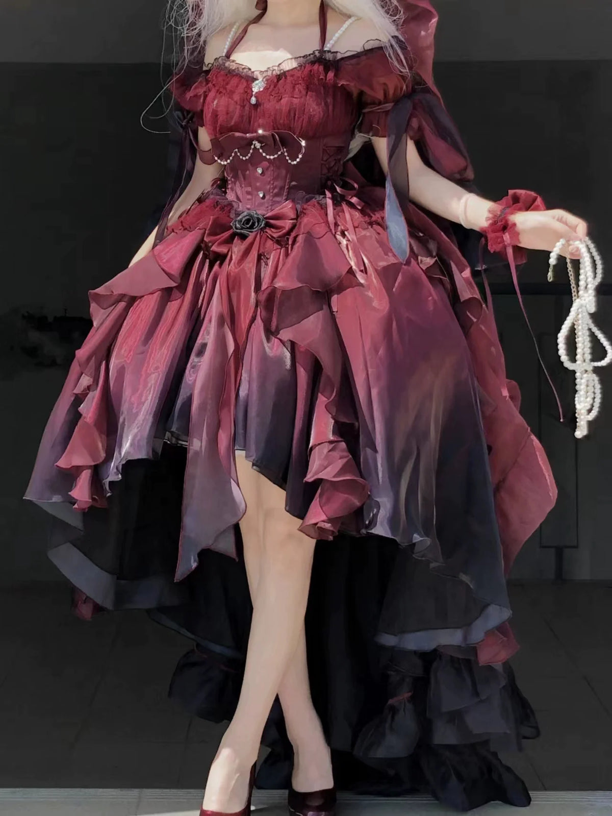 Elegant Gradient Dark Blue Lolita Prom Dress Set - image 12