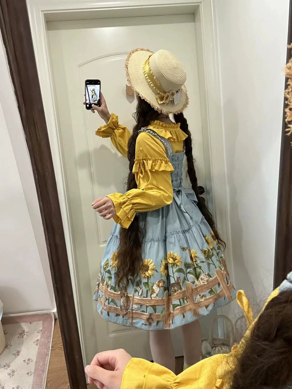 Cat and Sunflower - Sweet Lolita JSK, Cat and Sunflower Print - image 13