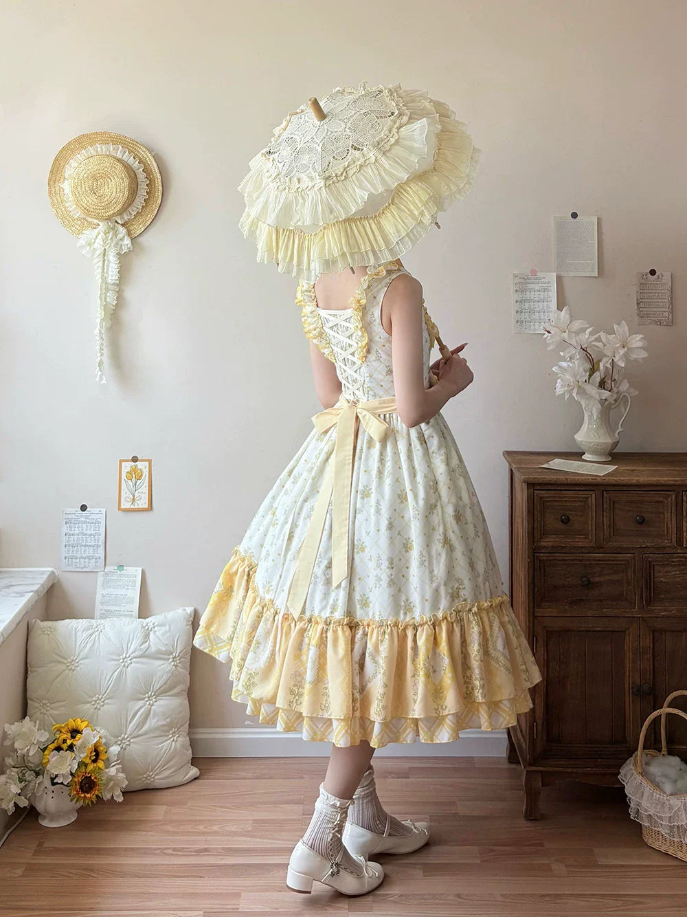 Patchwork Garden 2.0 - Classic Lolita Floral Print JSK Dress, Side Pockets - image 3