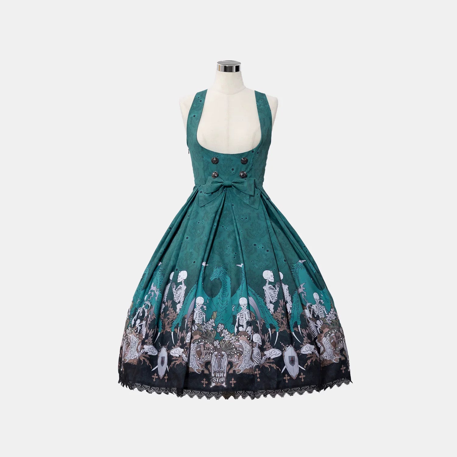 Dragon Bone Lily - Vintage Gothic Lolita Dragon & Skeleton Print JSK Dress and Accessories - image 43