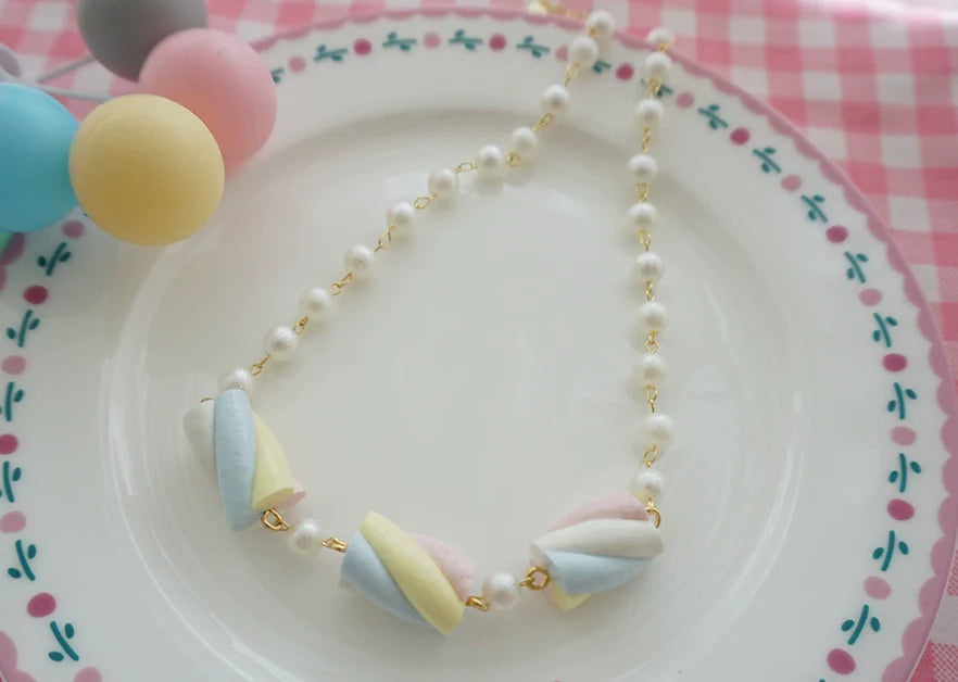 Sweet Lolita Accessories Simulated Cotton Candy Clay Bracelet Necklace - image 5