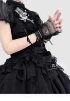 Star and Moon - Bridal Lolita Cuffs White and Black Ballet Style Lace Cuffs - image 8