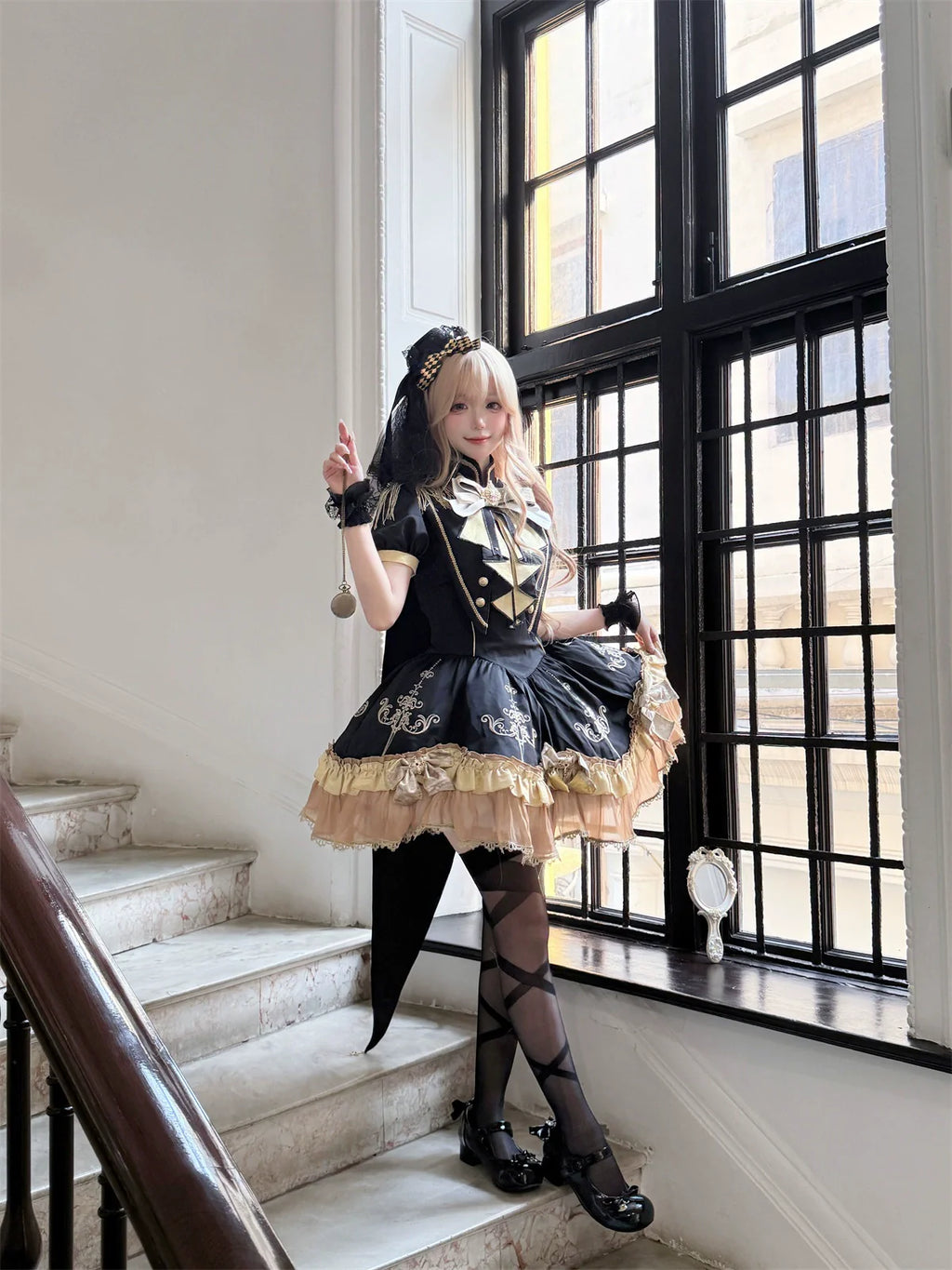 Glitter Oath - Military Lolita OP Dress with Detachable Split Tail Cloak - image 16