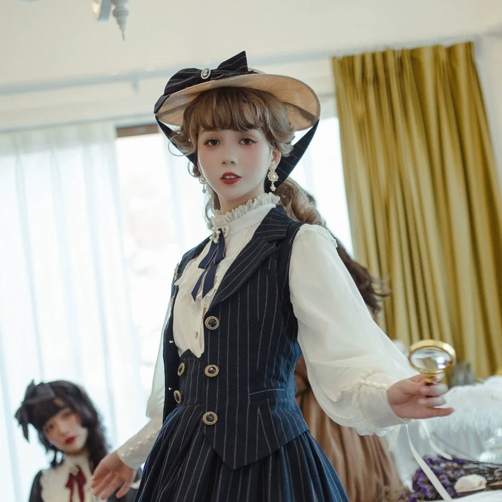 Rose Doll - Elegant Lolita Striped Fishbone Skirt - image 29