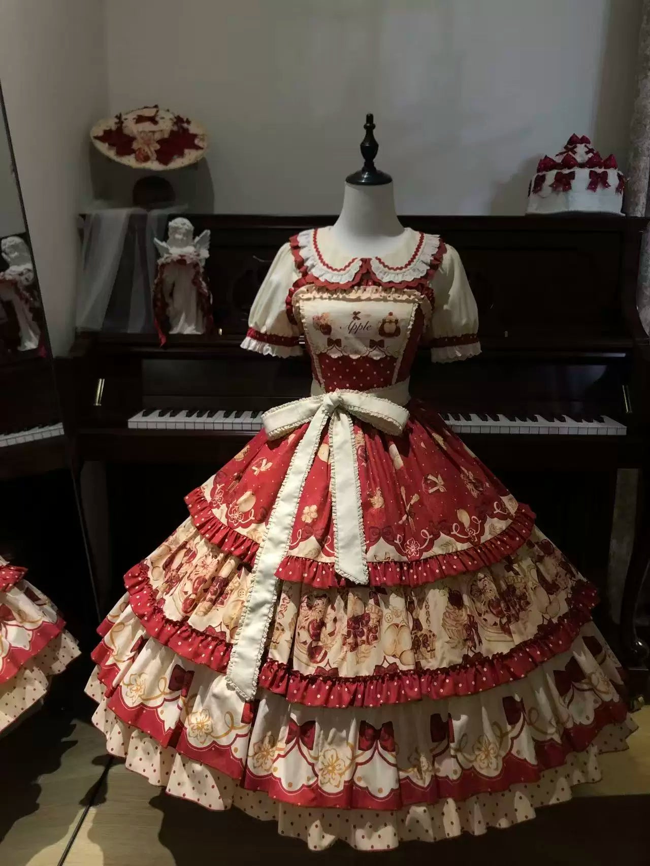 A Red Apple - Sweet Lolita JSK Dress, Tiered Hem Apron and Accessories - image 9