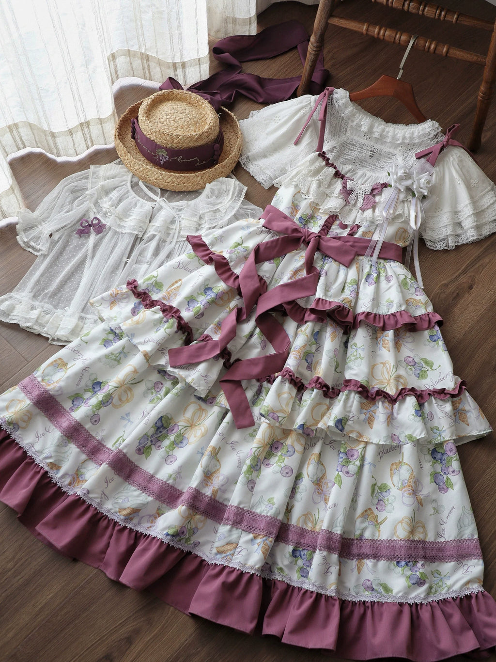 Blueberry Midsummer - Country Lolita Tiered JSK, Blueberry Print - image 15