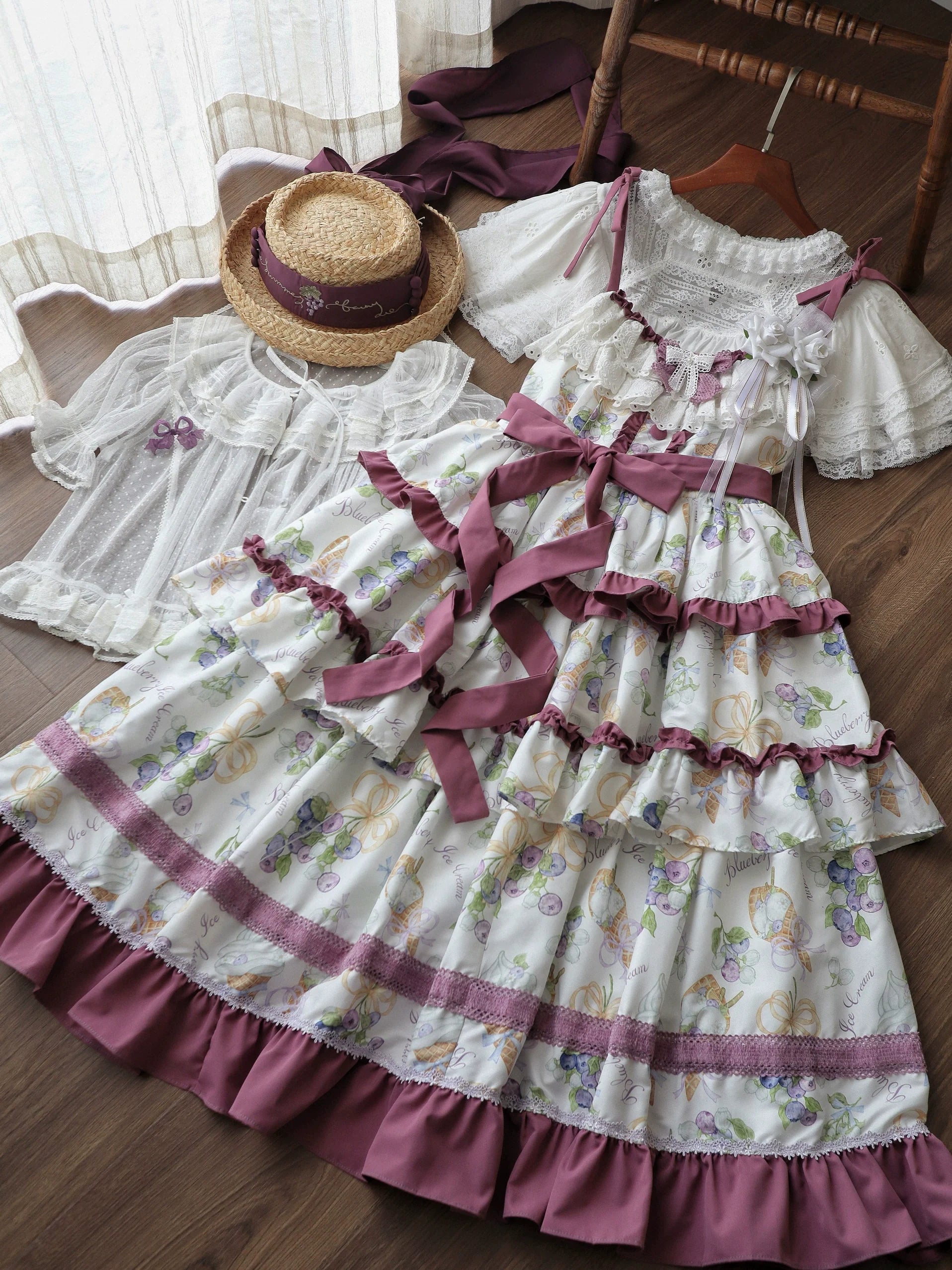 Blueberry Midsummer - Country Lolita Tiered JSK, Blueberry Print - image 15
