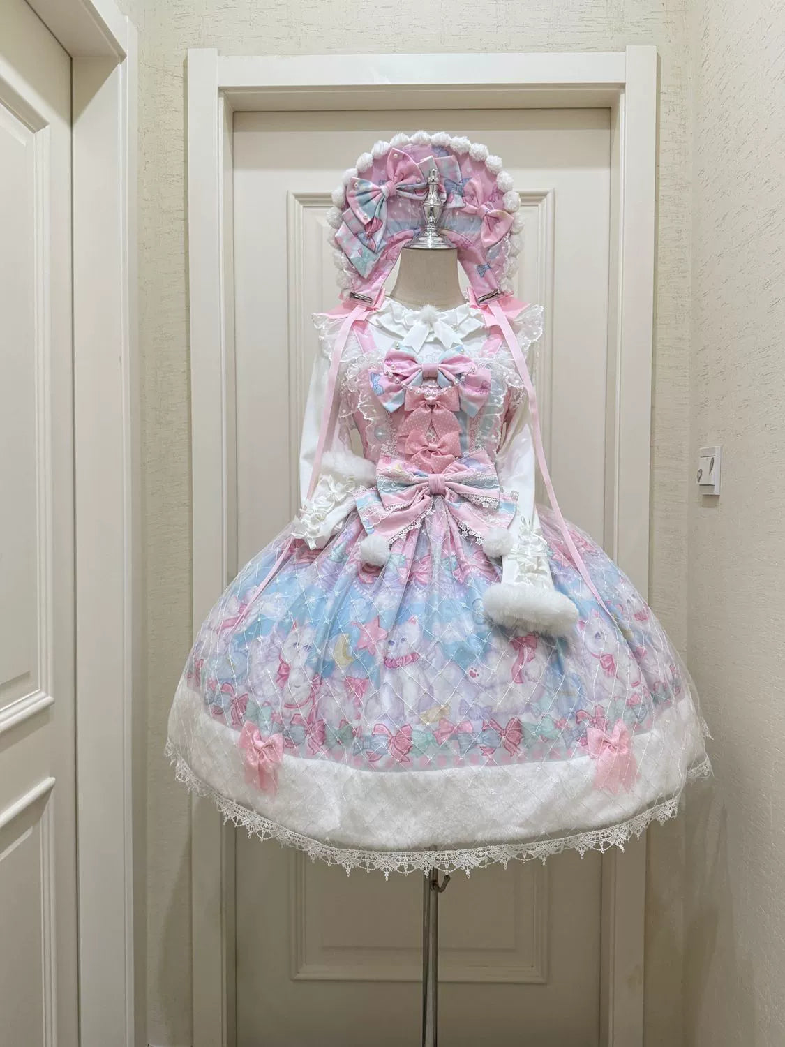 Candy Mary Cat - Fluffy Sweet Lolita JSK Dress, Kitten Print - image 3
