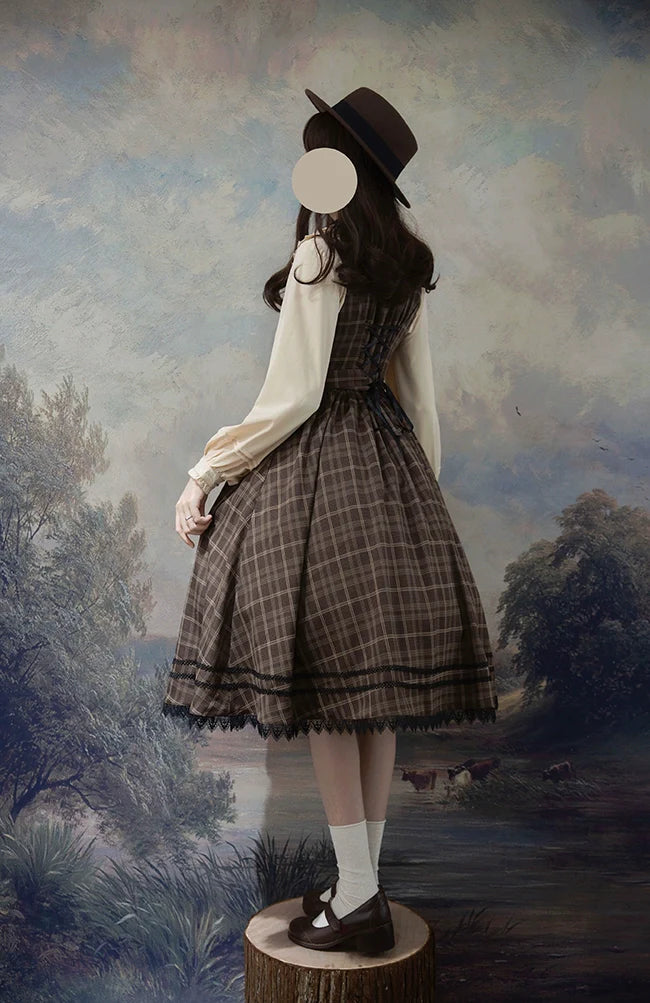 Grena's Poems - Plaid Elegant Lolita JSK Dress, V-Neck - image 8