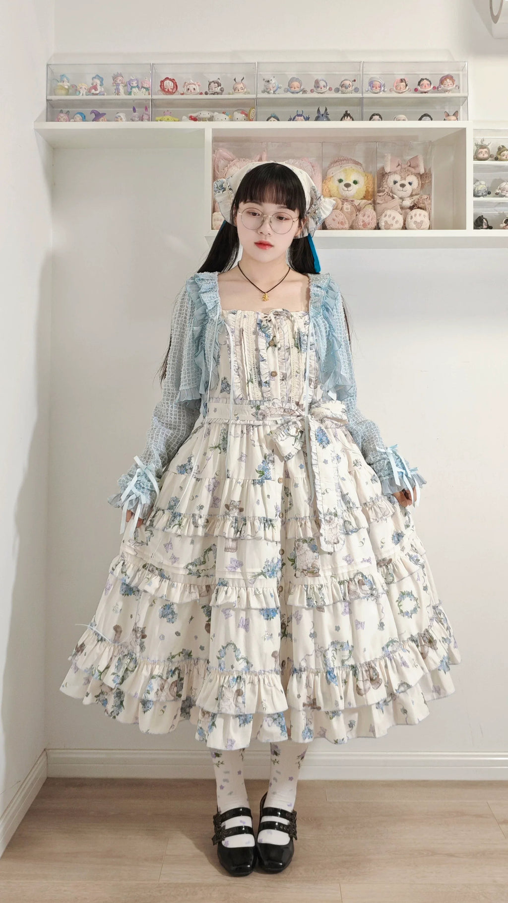 Meow Wreath - Classic Lolita Button Closure JSK Dress, Cat and Wreath Print - image 11