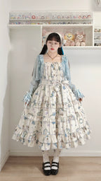 Meow Wreath - Classic Lolita Button Closure JSK Dress, Cat and Wreath Print - image 11