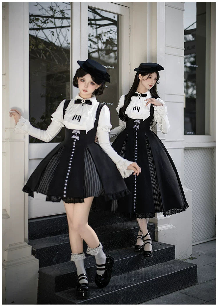 Monochrome Sonata - Classic Lolita Bust-supporting JSK Set, Piano Inspired - image 14