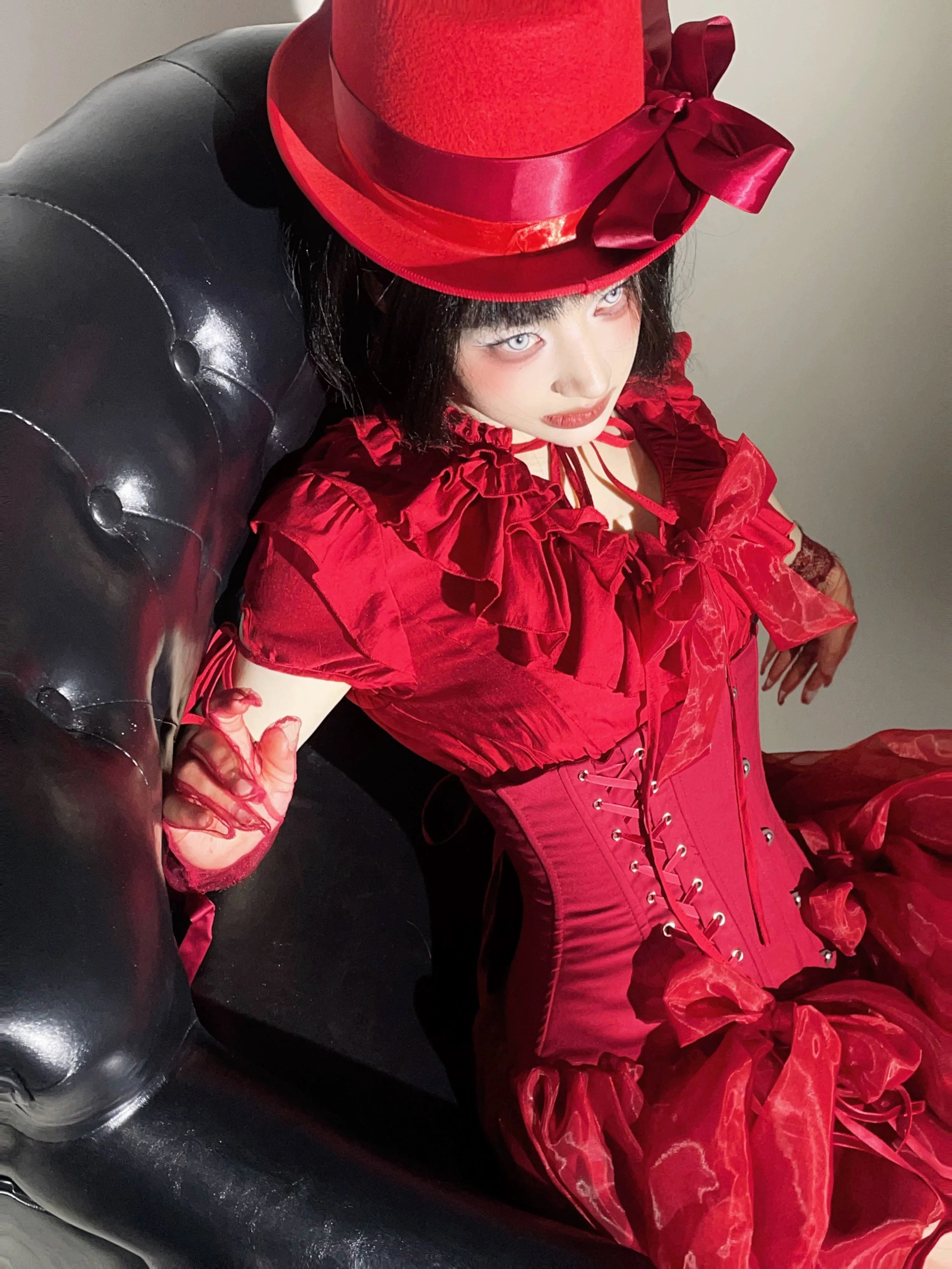 WONKA Gothic Lolita Red Blouse and High Waist Shorts Set - image 3