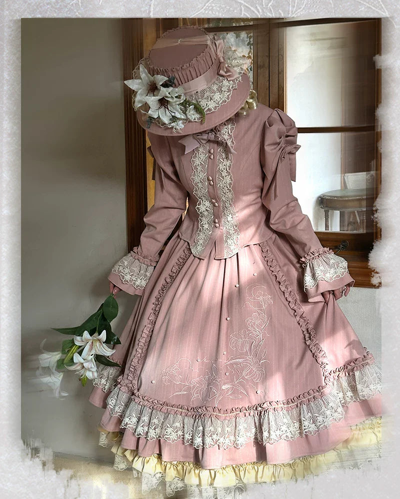 Embroidered Classic Lolita OP Dress, Lace Trim Shirt and Accessories - image 2