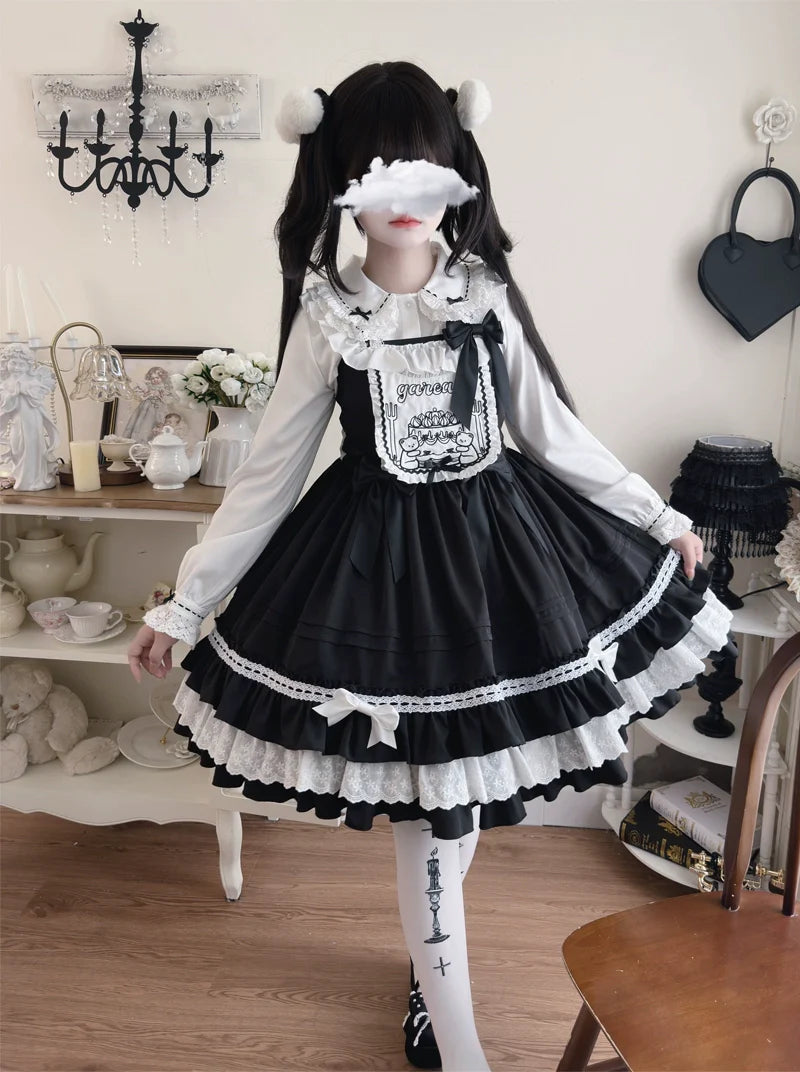 Sweet Bear - Kawaii Lolita JSK Dress Embroidery Flounce Hem - image 13