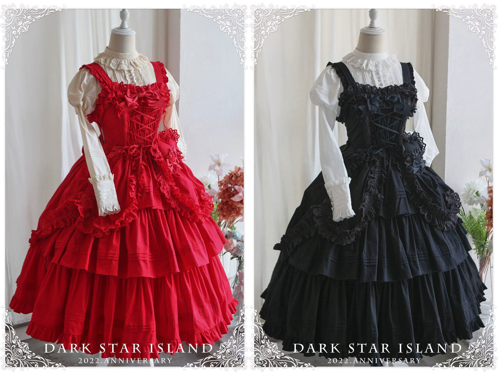 Cotton Gothic Lolita Long JSK, Drawn-up Hem - image 14