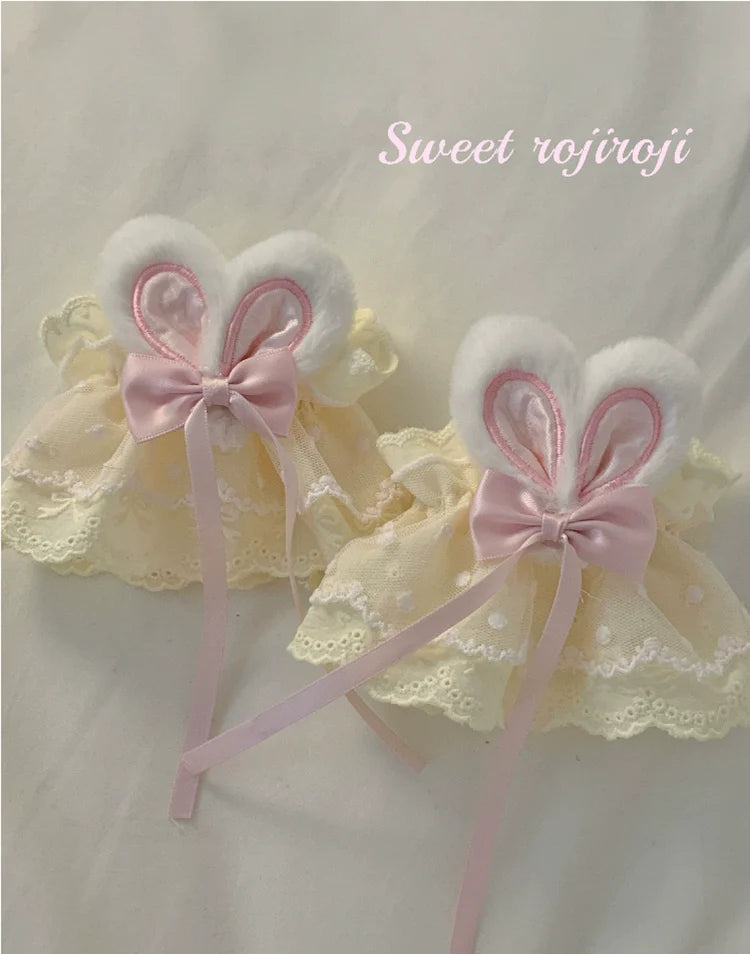 Cute Lolita Bunny Ears Cuffs Lace Summer Butterfly Hand Sleeves - image 7
