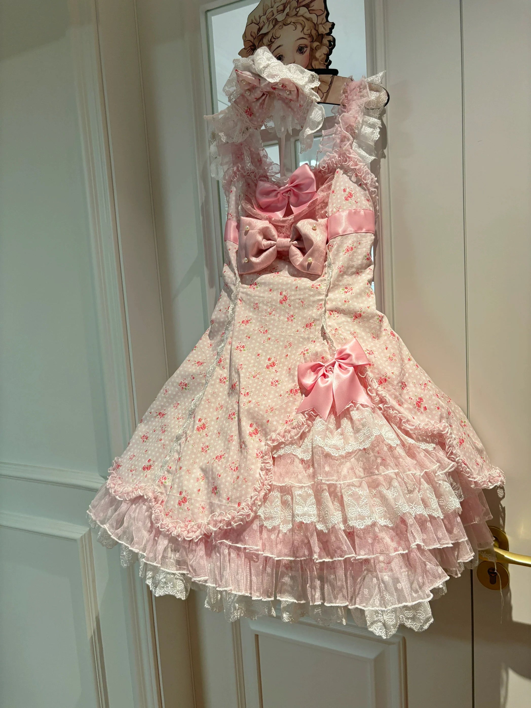 Spring Bud - Old School Lolita Floral Print JSK Dress, Layered Skirt and Accessories - image 11