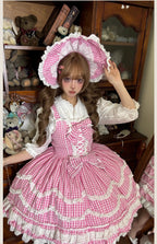 Plaid Baileys - Pink Plaid Old School Lolita JSK Dress - image 20