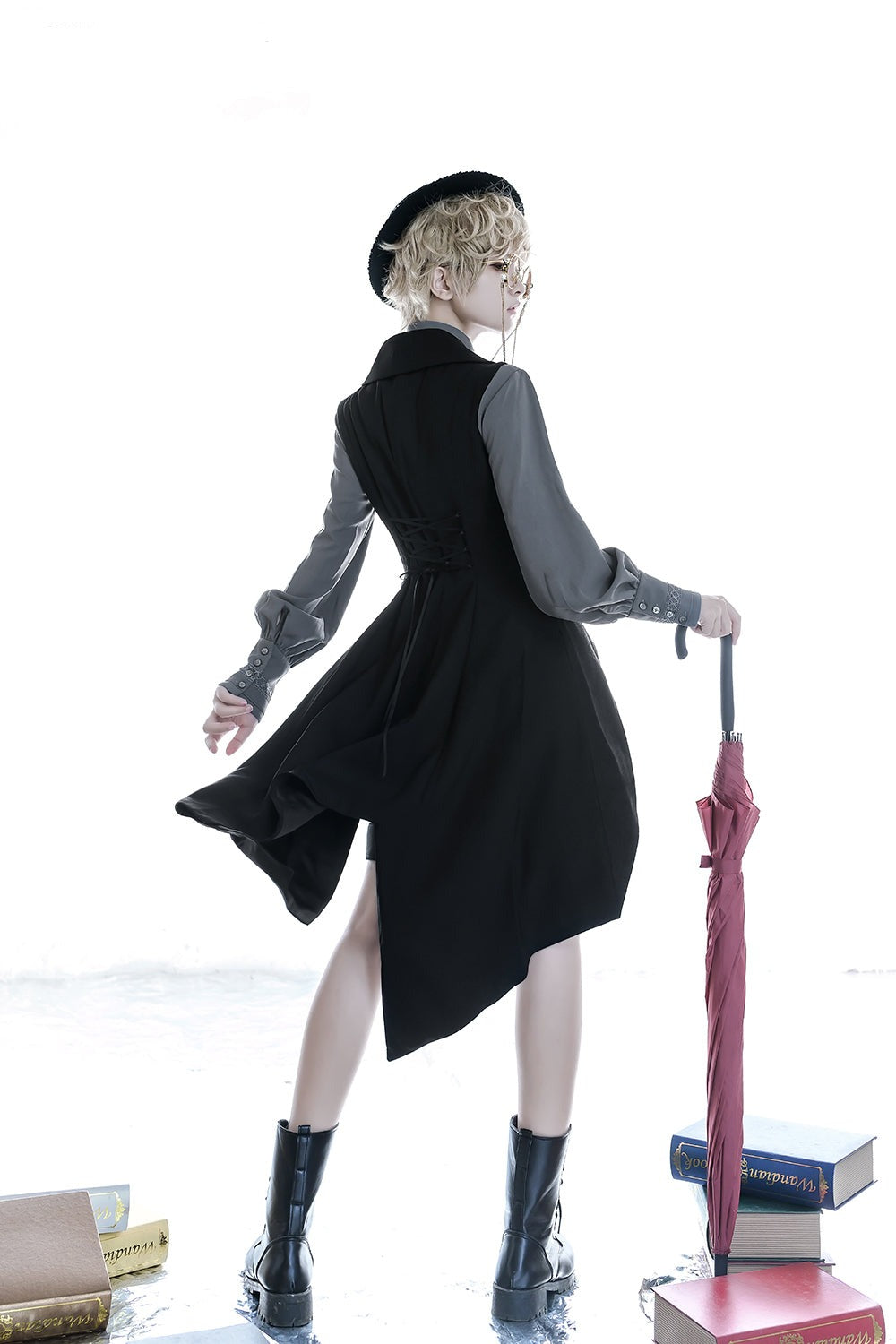 Black and Blue Retro Ouji Lolita Shirt with Mutton Sleeves - image 16