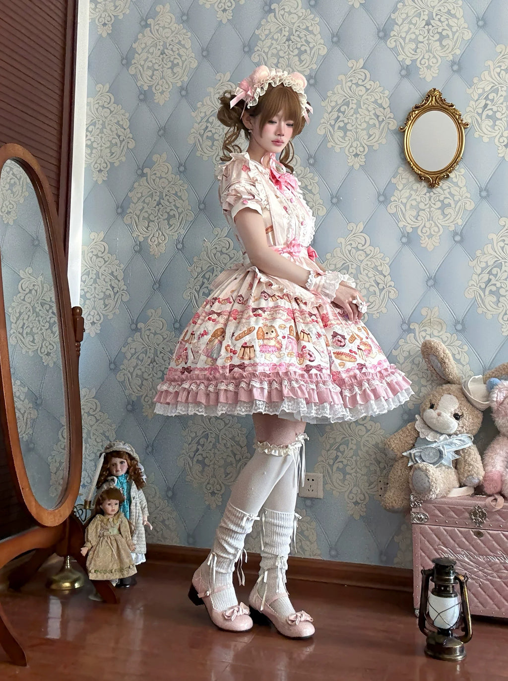 Full Sugar Bakery - Sweet Lolita Puppy Dessert Print OP Dress with Bows and Accessories - image 7