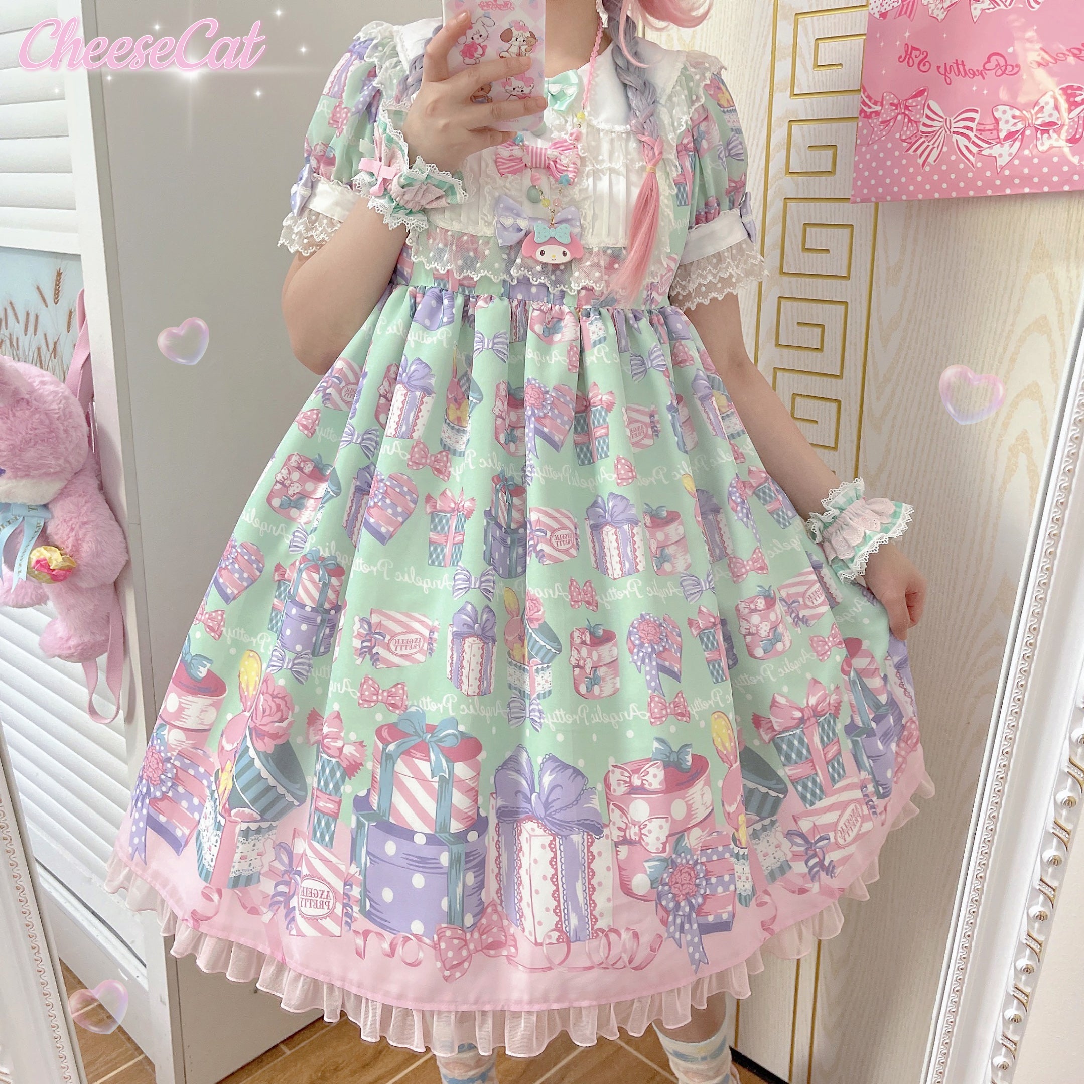 Cheese Cat - Sweet and Playful Strawberry Gingham Lace Cuffs - image 19