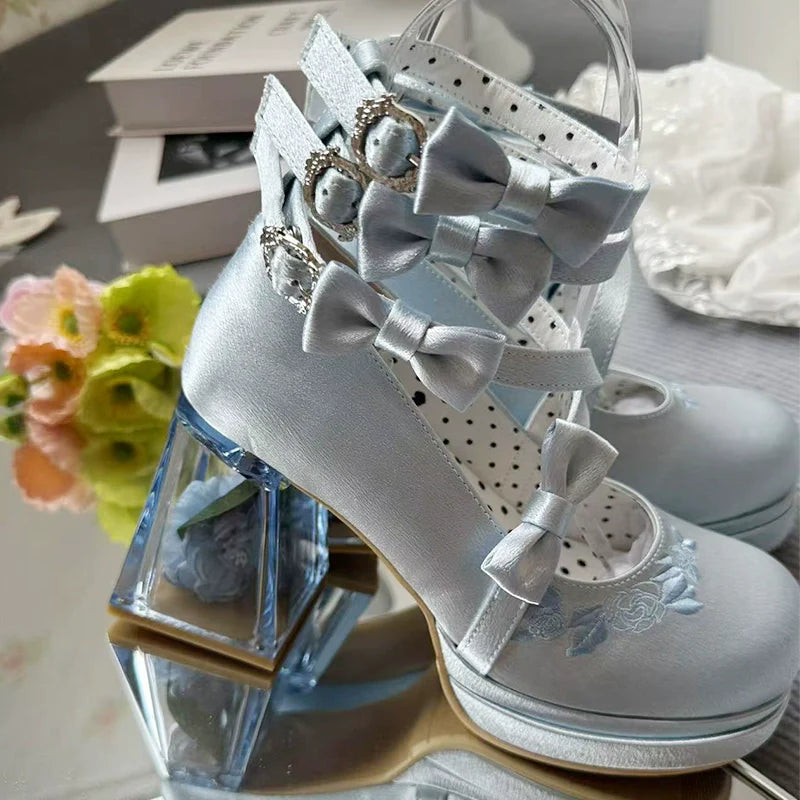Glass Floral House - Elegant Lolita Shoes, Transparent Heels with 3D Floral - image 3