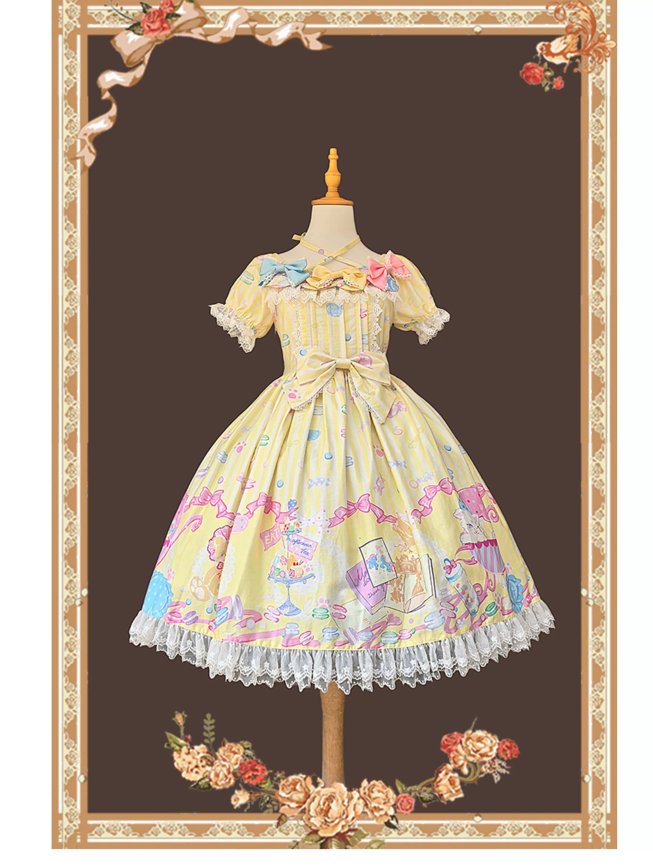 Macaron Dolly House - Sweet Lolita OP Printed Dress, Side Zipper and Accessories - image 2