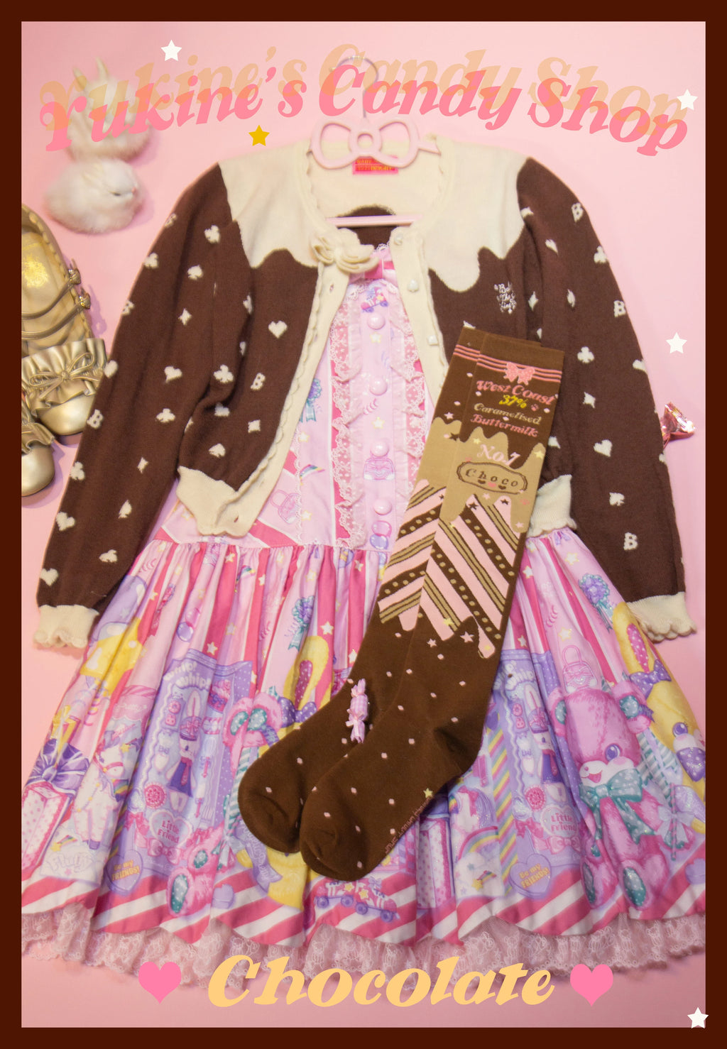 Kawaii Lolita Chocolate Color Cotton Socks - image 46