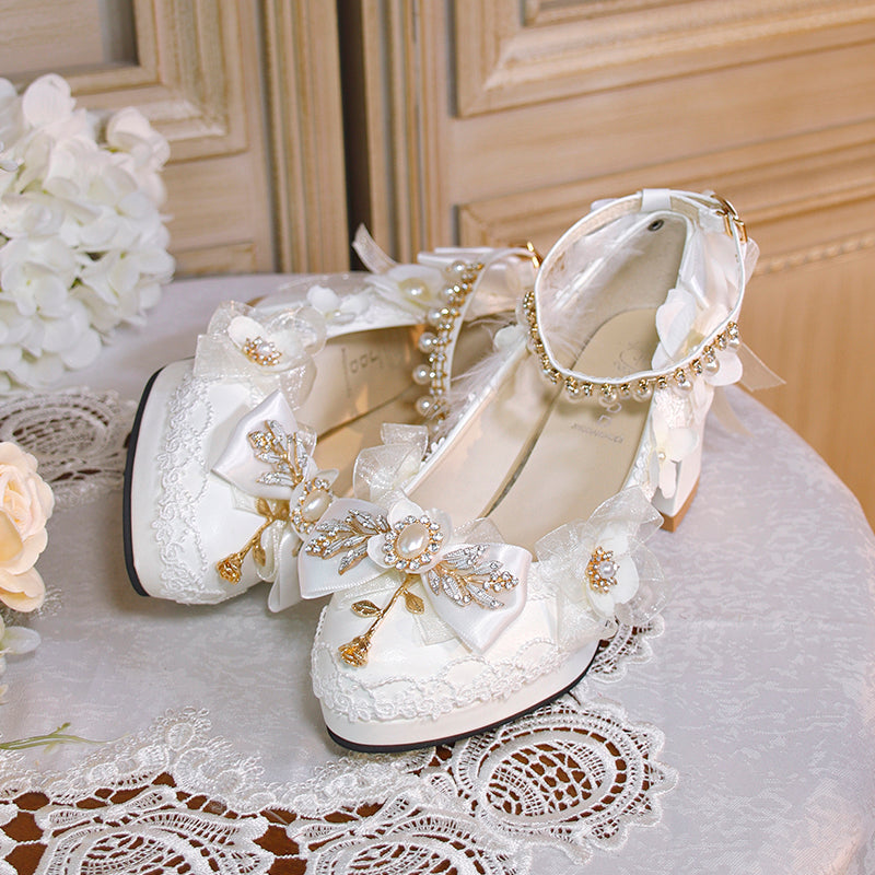 Wedding Lolita Floral Pointed Toe Heels - image 2