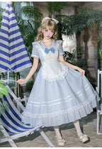 Seven-Day Bell - Blue Classic Lolita Striped OP Dress, Sailor Collar - image 27