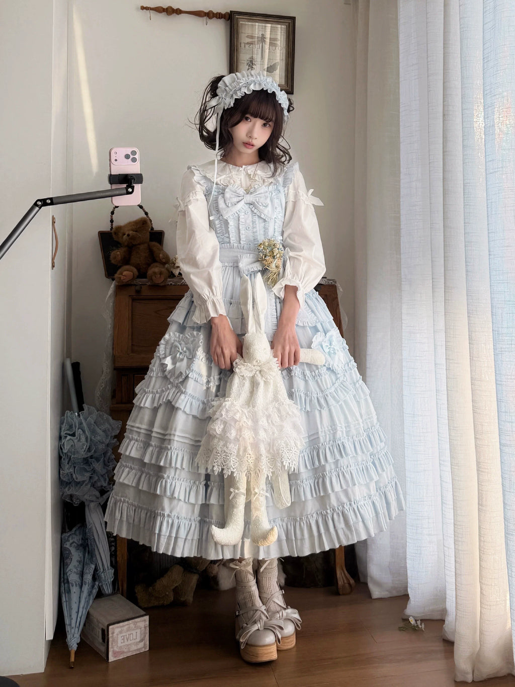 Loveheart - Solid Classic Lolita JSK Dress, Tiered Hem - image 14