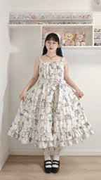 Meow Wreath - Classic Lolita Button Closure JSK Dress, Cat and Wreath Print - image 1