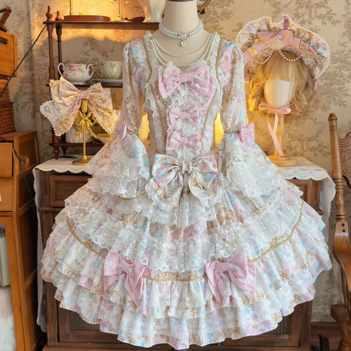 Candlelight Sonata - Sweet Lolita Long-Sleeve OP Dress - image 5