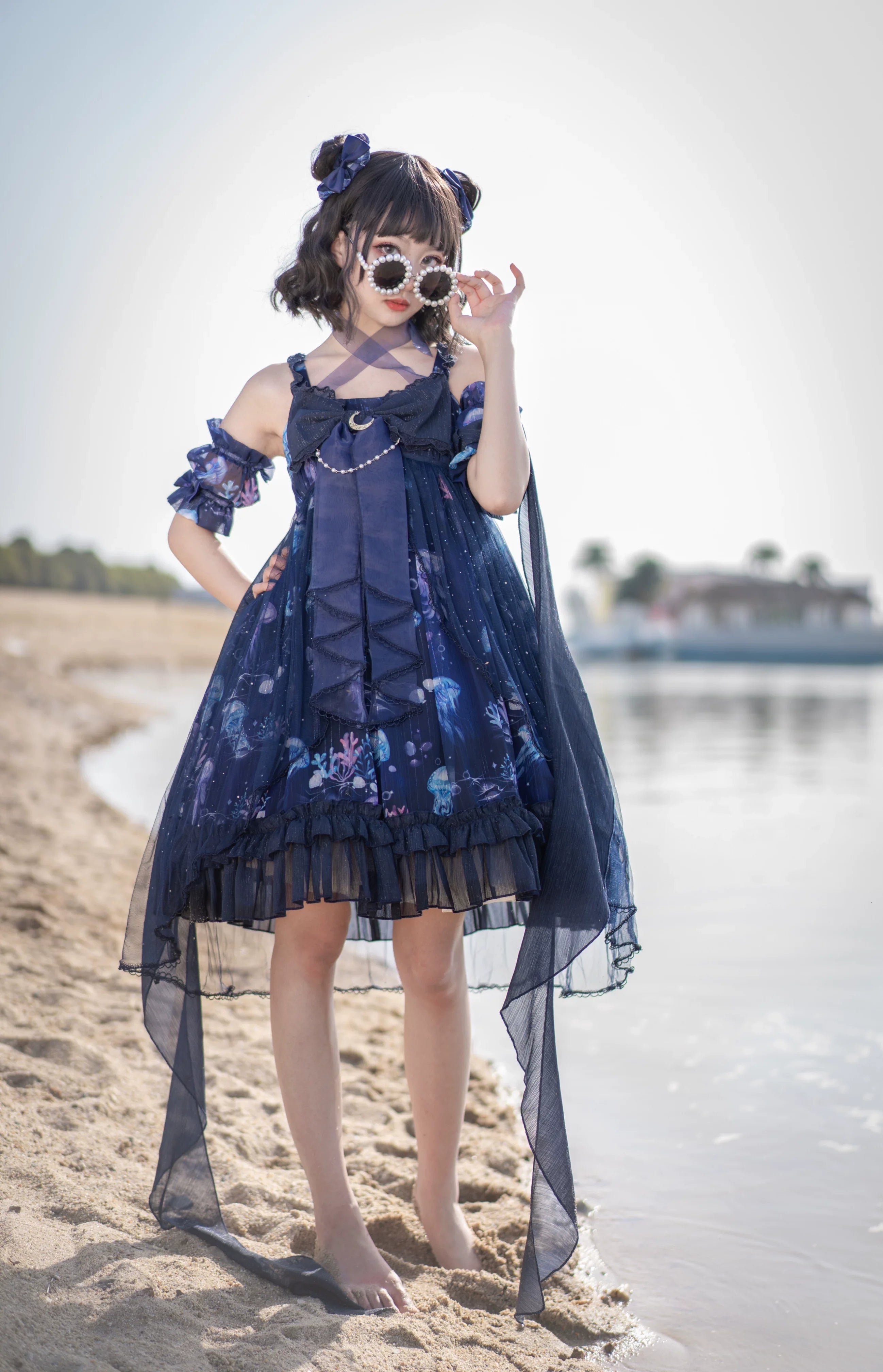 Coral Jellyfish - Sweet Lolita High-waist JSK Dress, Jellyfish & Coral Print and Accessories - image 25