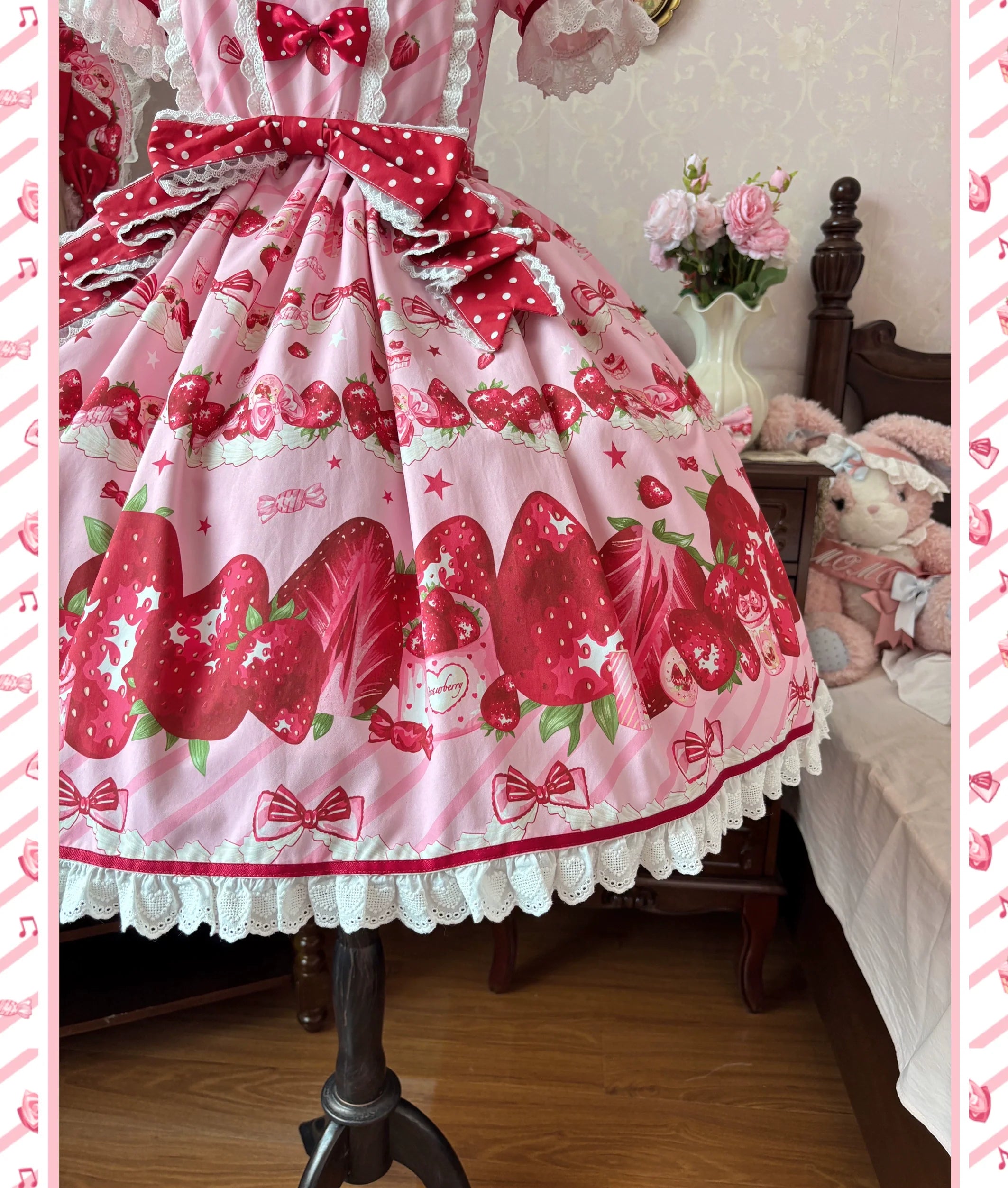 Strawberry Box - Sweet Lolita OP Dress, Strawberry Print - image 5