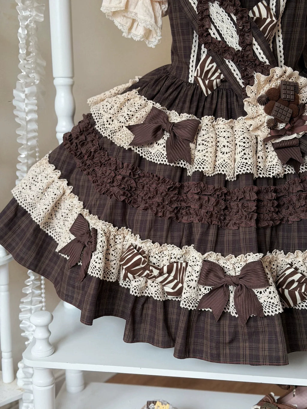 Coco Grace - Plaid Kawaii Lolita JSK Dress, Layered Ruffle & Bow and Accessories - image 6
