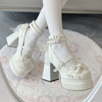 Puff Party - Elegant Lolita Chunky Heel Shoes with Bows and Straps - image 17