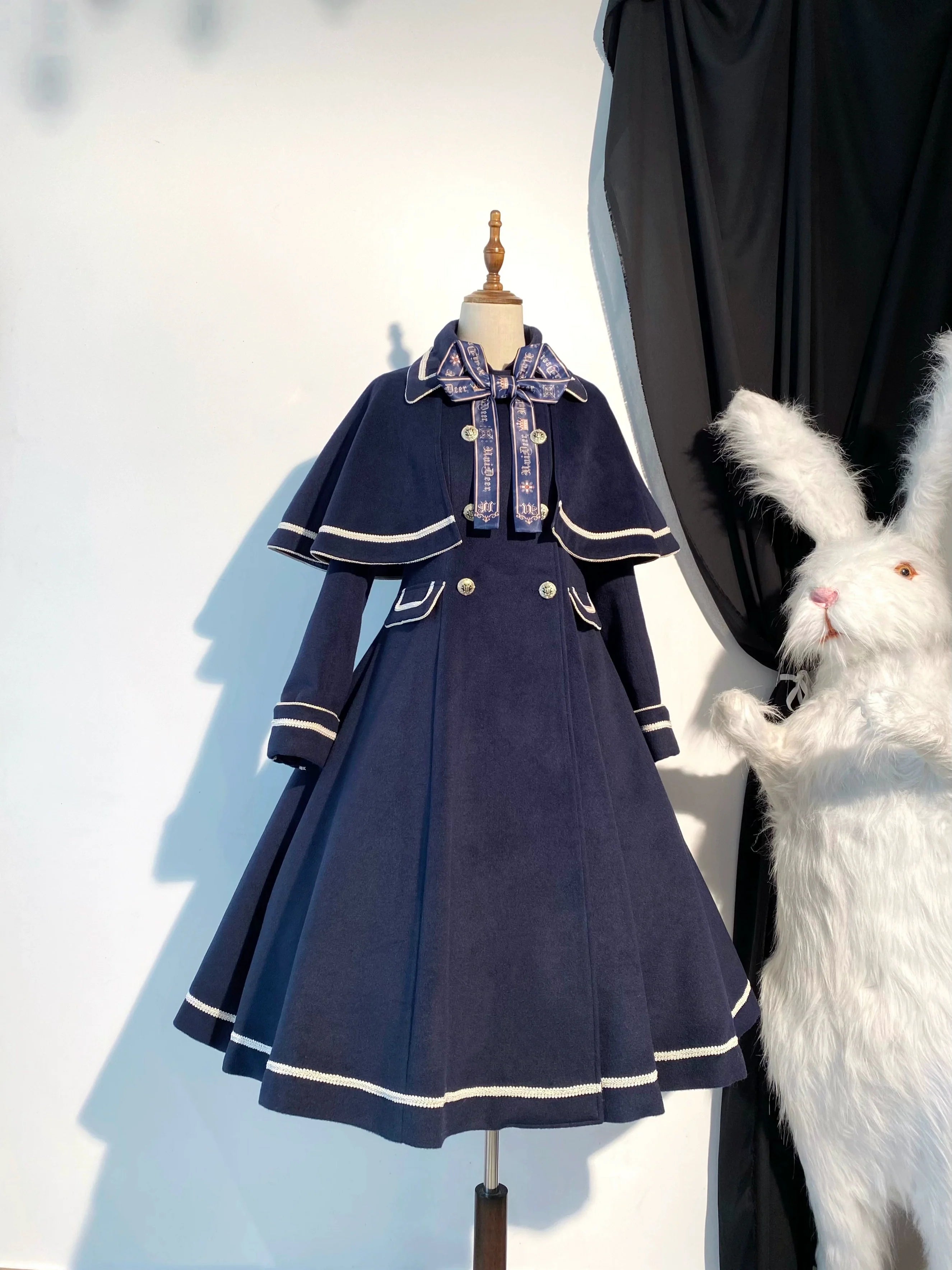 Galaxy Traveler - Classic School Lolita Overcoat with Detachable Cape and Bow - image 7