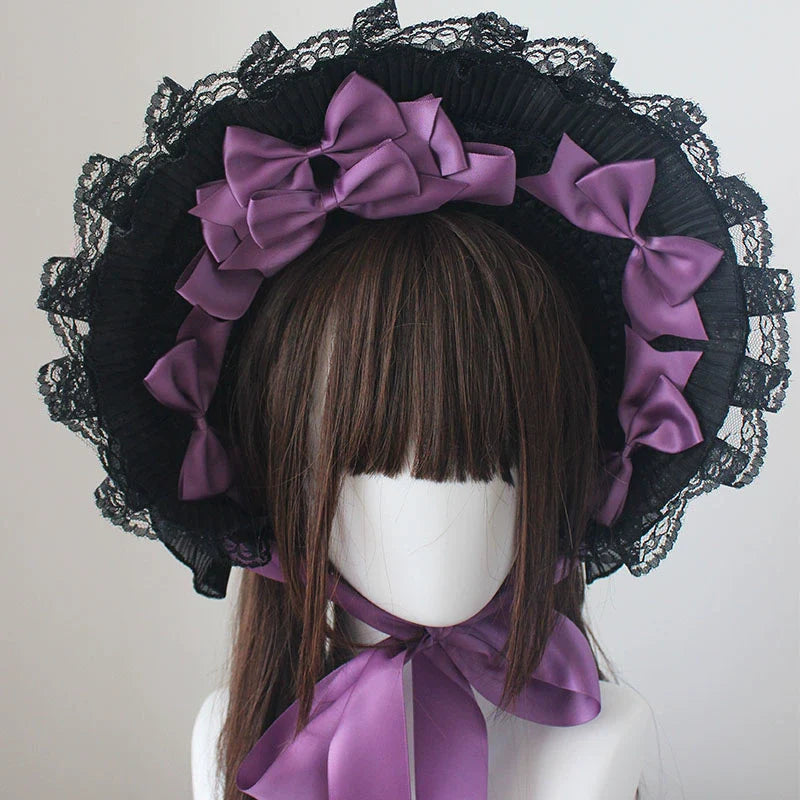 Gothic Lolita Handmade Bonnet with Bows and Beads - image 3
