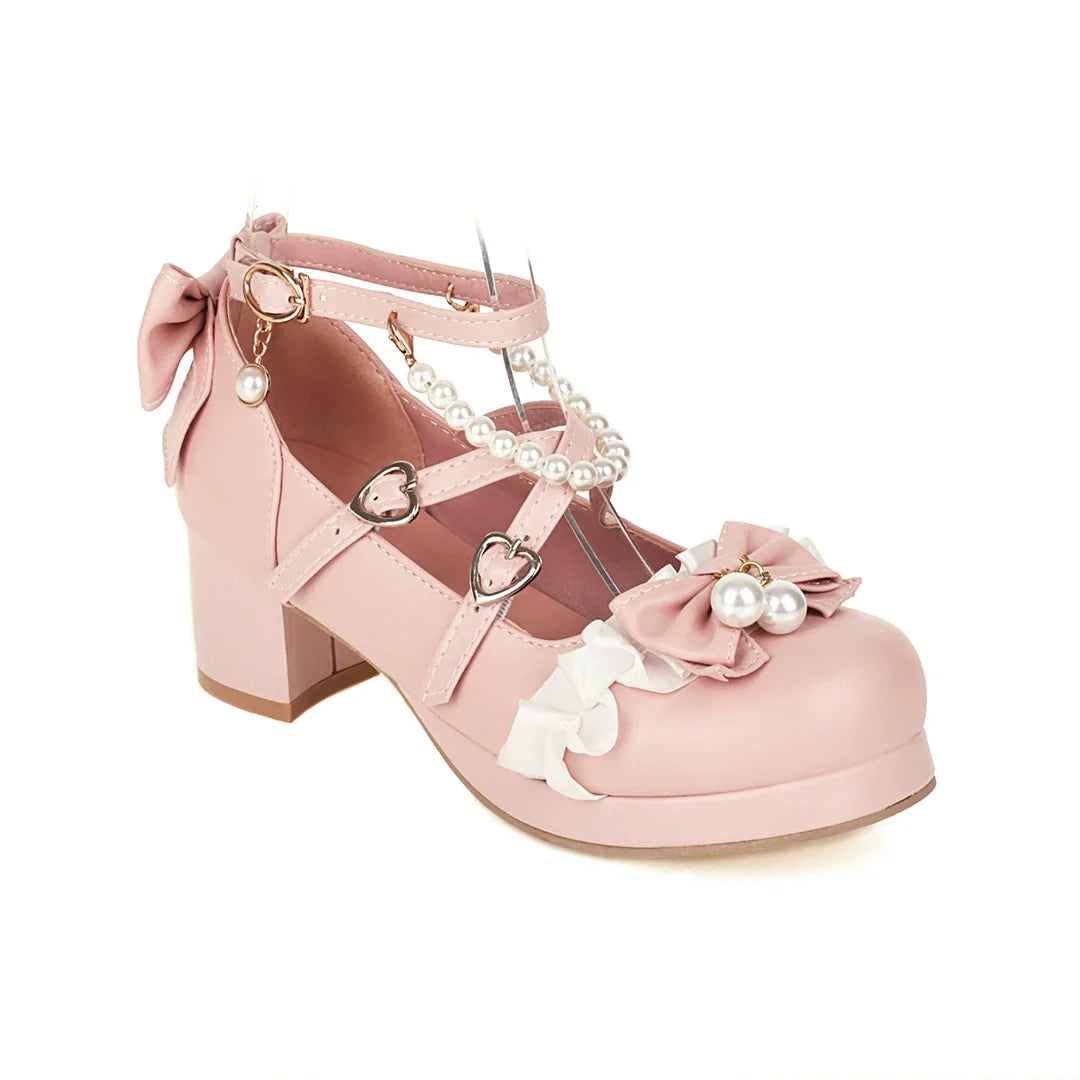 Round Toe Sweet Lolita Shoes, Detachable Pearl Chain - image 17