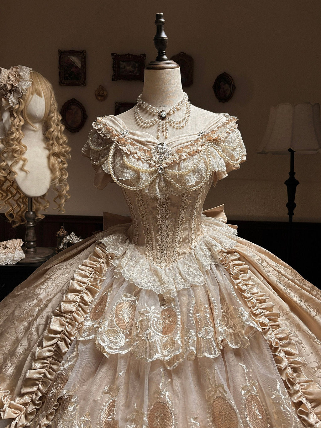 Bourbon Rose Ivory Fan Lace Embroidery Classic Lolita OP Dress - image 7