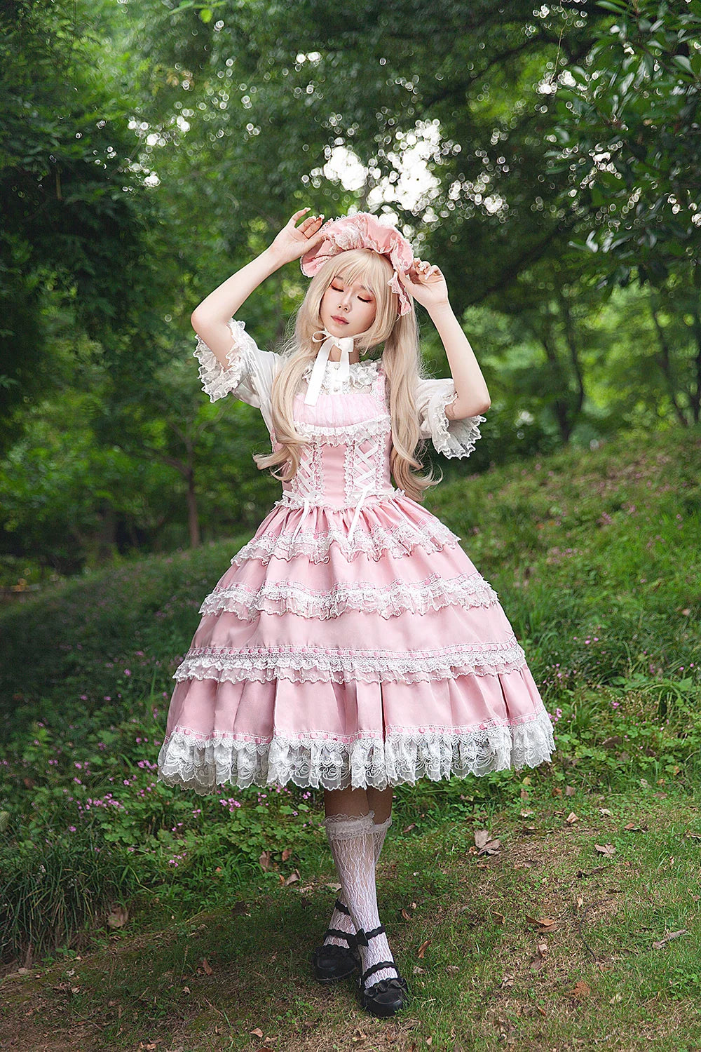 Mirror Doll - Old School Lolita Tiered Hem JSK with Polka Dot Lace and Accessories - image 30